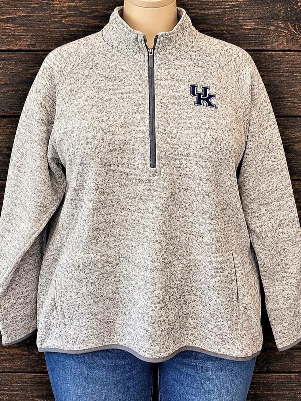 League Kentucky Wildcats UK Gray Sweater Fleece Quarter Zip Pullover 2XL